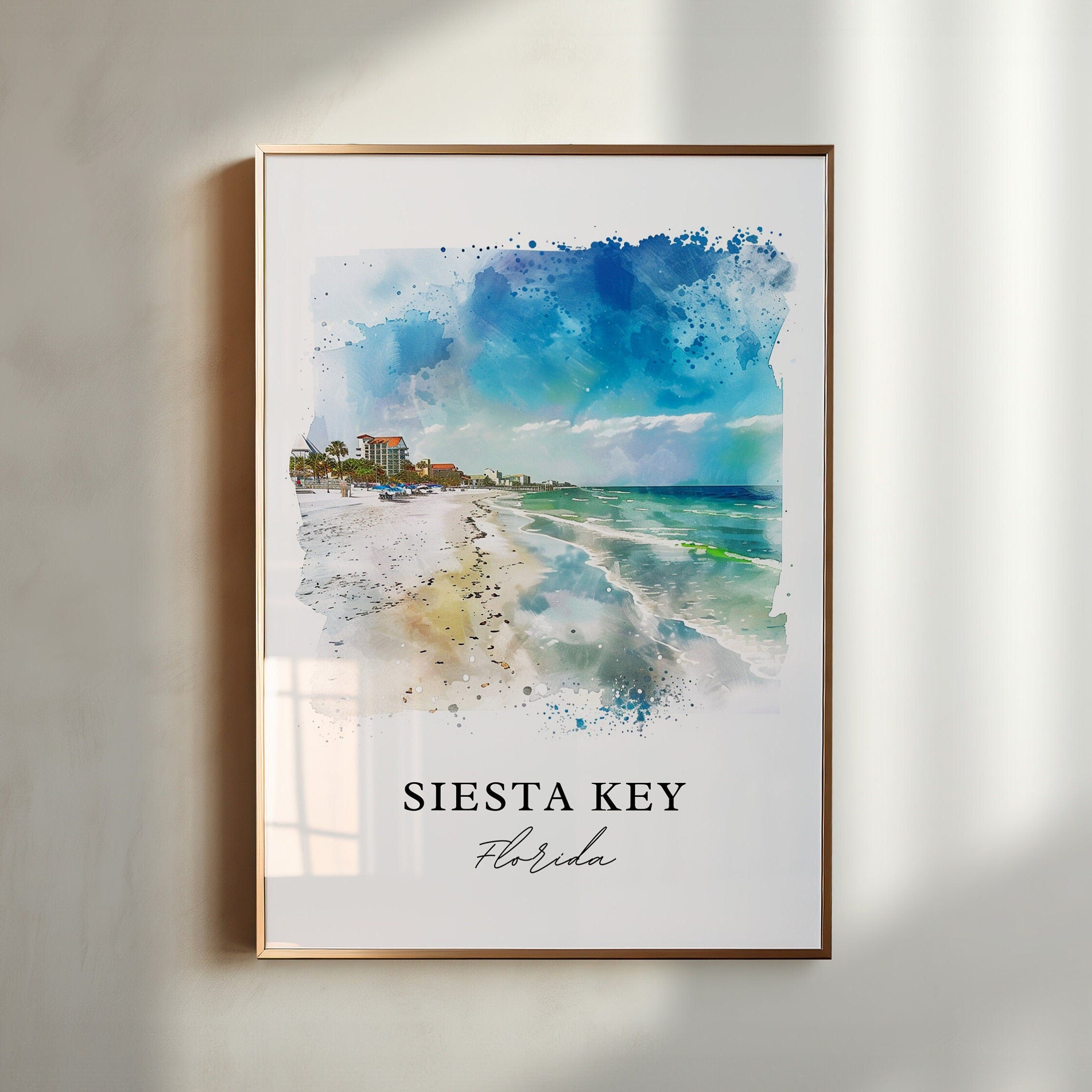 Siesta Key Wall Art, Siesta Key Print, Sarasota FL Watercolor