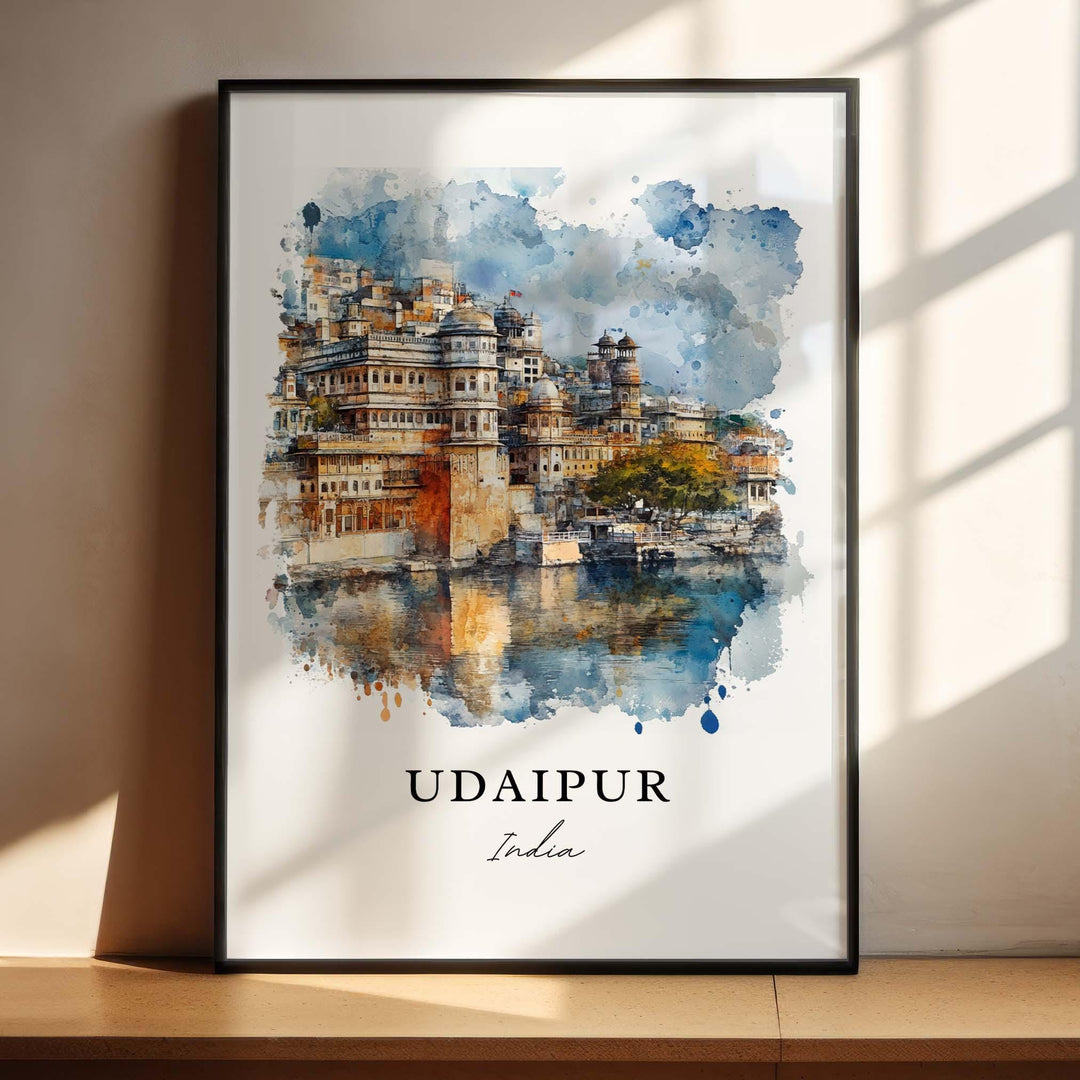 Udaipur Wall Art, Udaipur India Print, Rajasthan Watercolor Art, Mewar Kingdom Gift, Travel Print, Travel Poster, Housewarming Gift