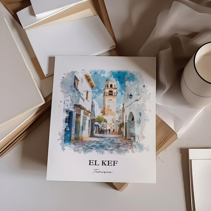 El Kef Tunisia Wall Art, Tunis Print, Tunisia Watercolor Art, El Kef Tunisia Gift, Travel Print, Travel Poster, Housewarming Gift