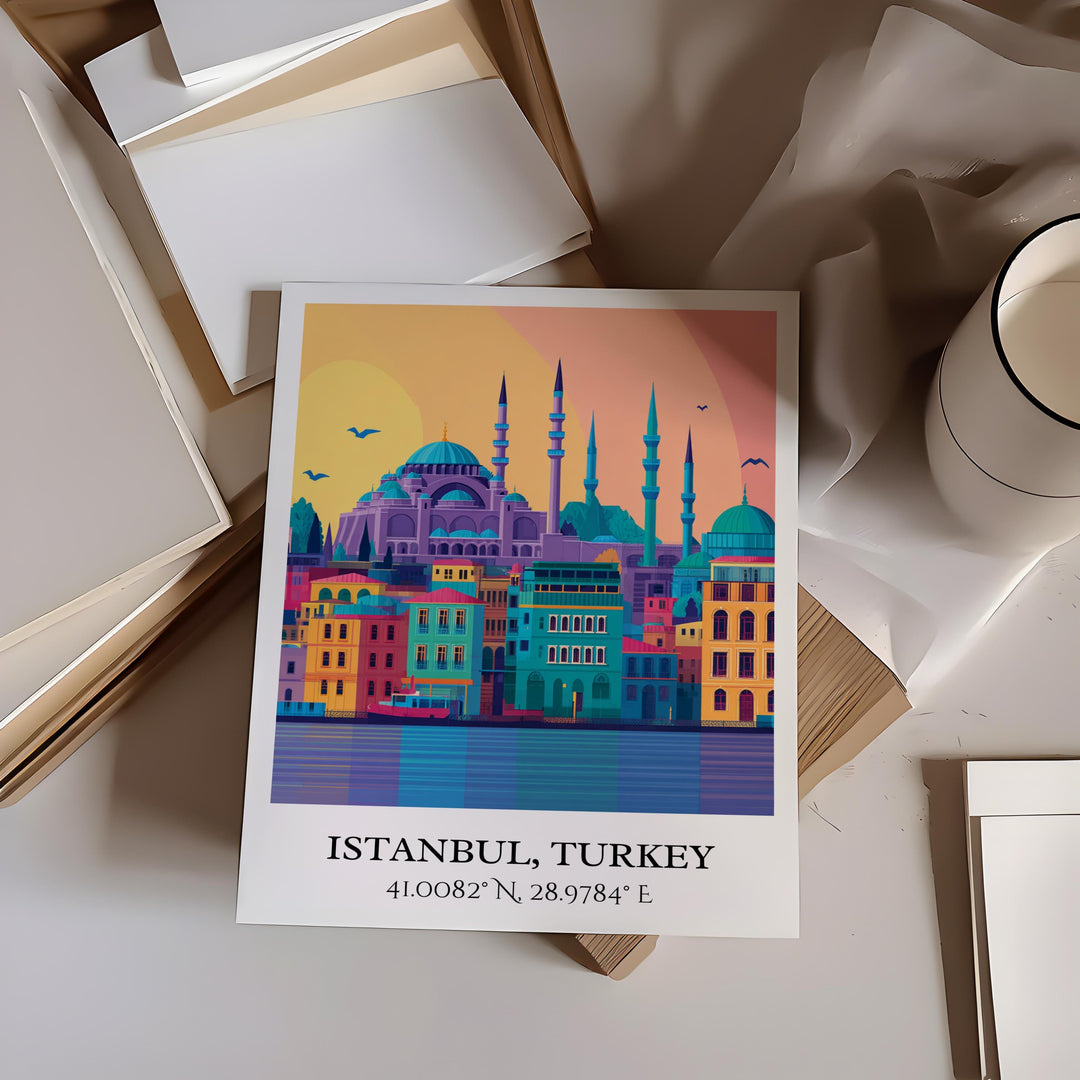 Istanbul Art, Istanbul Retro Travel Art, Istanbul Turkey Decor, Turkey Gift, Turkey Travel Art, Istanbul Turkey Print, Housewarming Gift