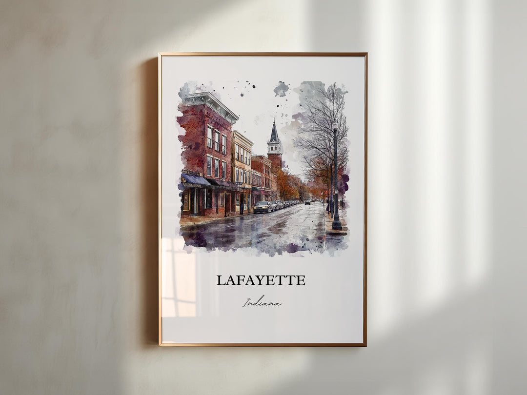 Lafayette IN Wall Art, Tippecanoe County Print, Indiana Watercolor, Lafayette Indiana Gift, Travel Print, Travel Poster, Housewarming Gift