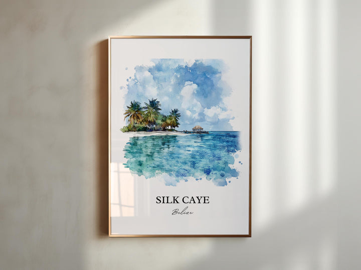Silk Caye Wall Art, Belize Print, Belize Watercolor Art, Silk Caye Belize Gift, Travel Print, Travel Poster, Housewarming Gift