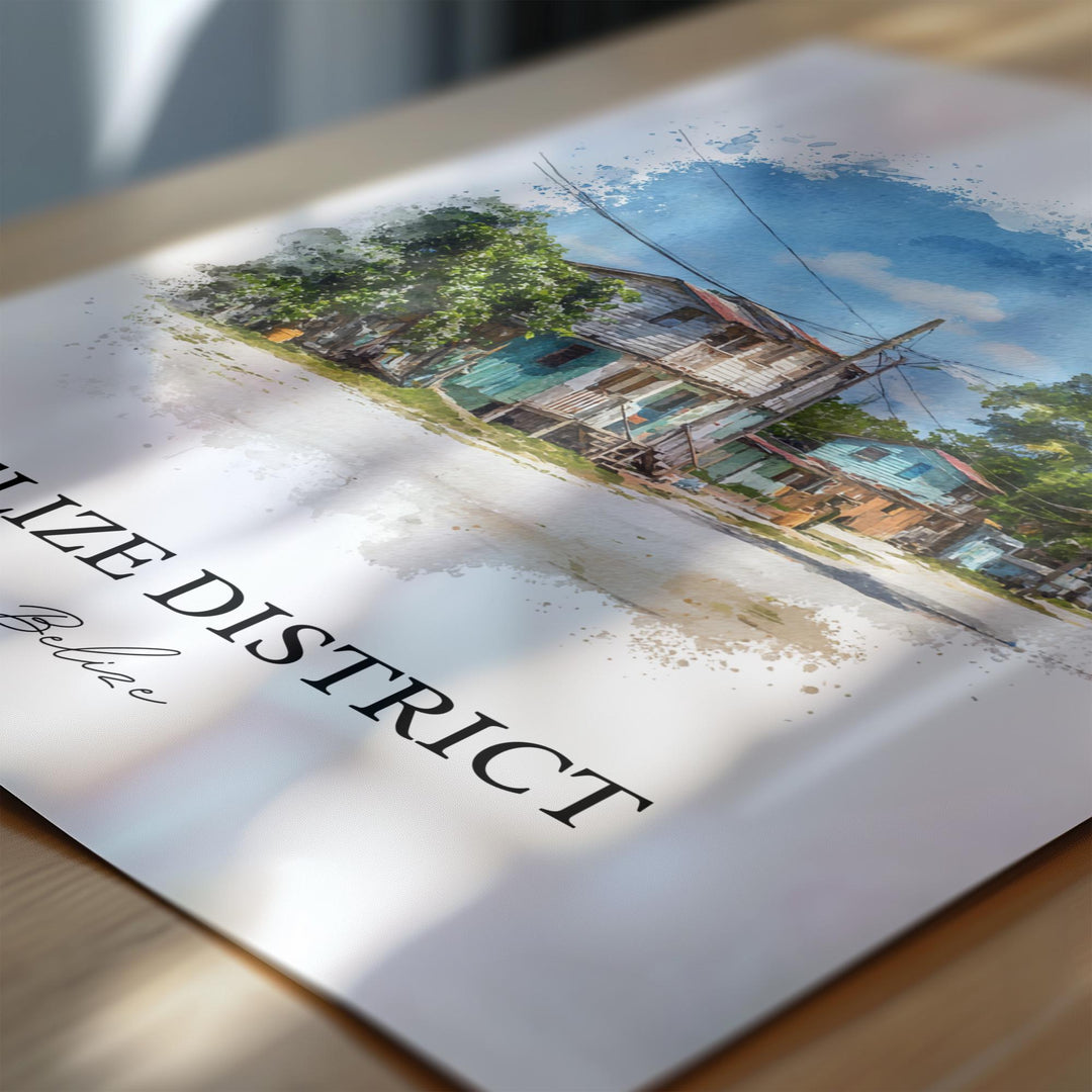 Belize Wall Art, Belize District Print, Belize Watercolor Art, Belize Gift, Belize Travel Print, Travel Poster, Housewarming Gift