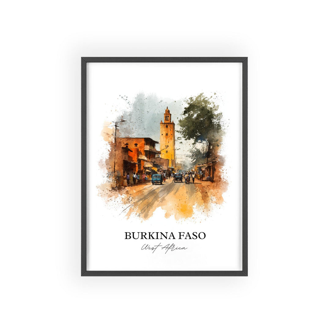 Burkina Faso Wall Art, Burkina Faso Print, Africa Watercolor Art, Burkina Faso Gift, Travel Print, Travel Poster, Housewarming Gift