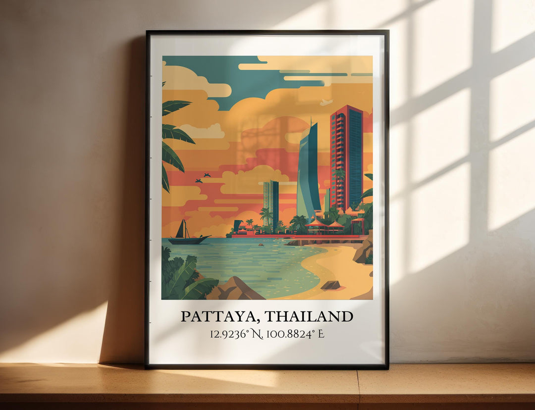 Pattaya Art, Pattaya Retro Travel Art, Pattaya Thailand Home Decor, Thailand Gift, Thailand Travel Art, Travel Prints, Housewarming Gift