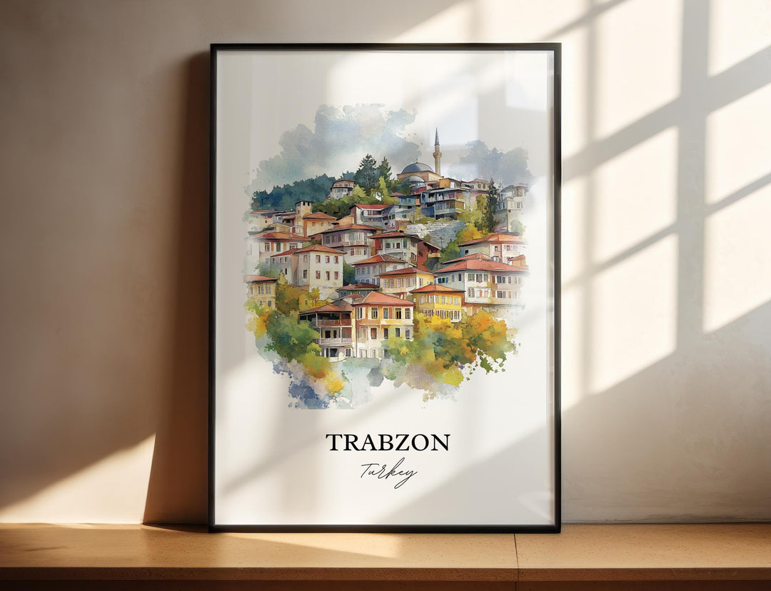 Trabzon Wall Art, Trabzon Turkey Print, Turkey Watercolor Art, Trabzon Turkey Gift, Travel Print, Travel Poster, Housewarming Gift