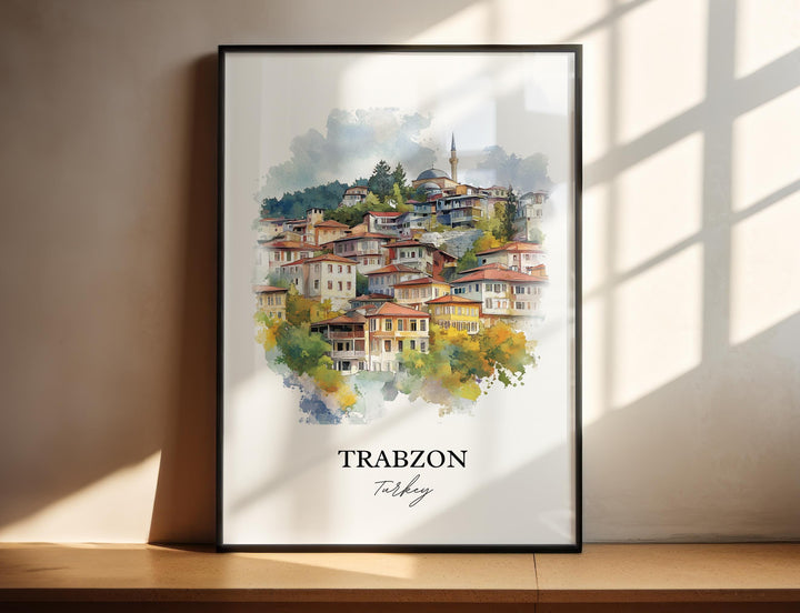 Trabzon Wall Art, Trabzon Turkey Print, Turkey Watercolor Art, Trabzon Turkey Gift, Travel Print, Travel Poster, Housewarming Gift