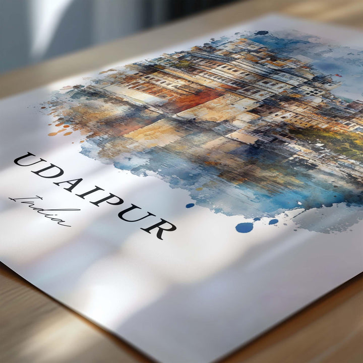 Udaipur Wall Art, Udaipur India Print, Rajasthan Watercolor Art, Mewar Kingdom Gift, Travel Print, Travel Poster, Housewarming Gift