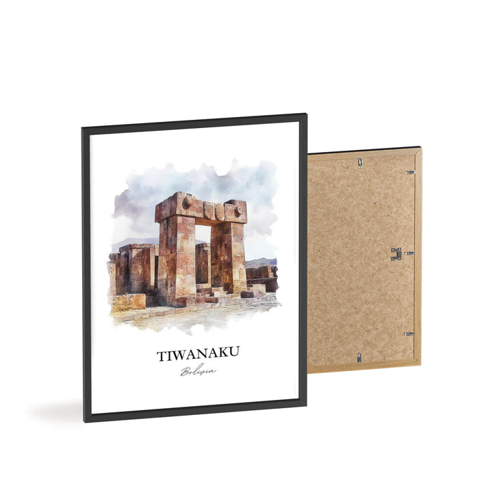 Tiwanaku Wall Art, Lake Titicaca Print, Bolivia Watercolor Art, Tiwanaku Bolivia Gift, Travel Print, Travel Poster, Housewarming Gift