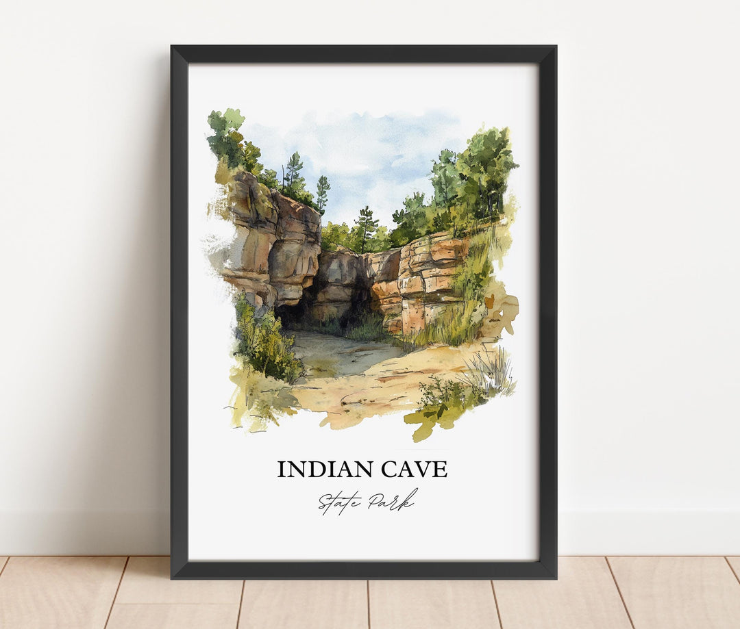 Indian Cave State Park Wall Art, Shubert NE Print, Nebraska Watercolor Art, Indian Cave Gift, Travel Print, Travel Poster, Housewarming Gift