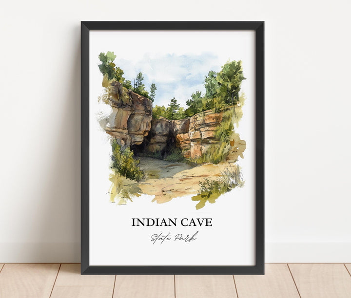 Indian Cave State Park Wall Art, Shubert NE Print, Nebraska Watercolor Art, Indian Cave Gift, Travel Print, Travel Poster, Housewarming Gift