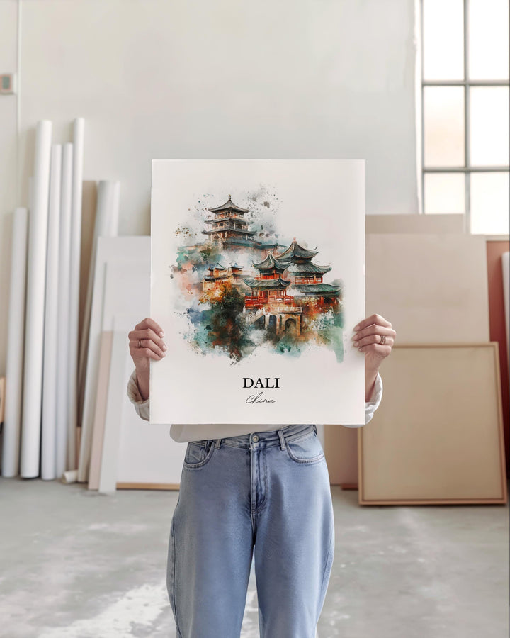 Dali China Wall Art, Yunnan Province Print, China Watercolor Art, Dali China Gift, Travel Print, Travel Poster, Housewarming Gift