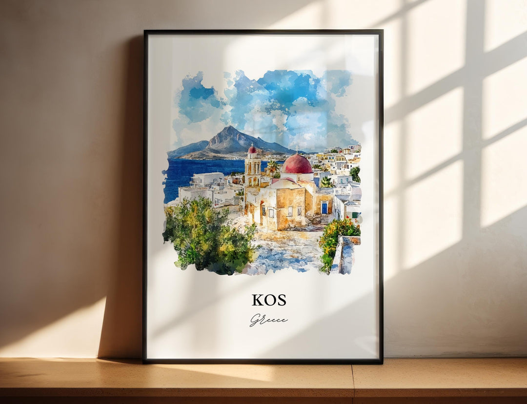 Kos Greece Wall Art, Dodecanese Islands Print, Greece Watercolor Art, Kos Greece Gift, Travel Print, Travel Poster, Housewarming Gift