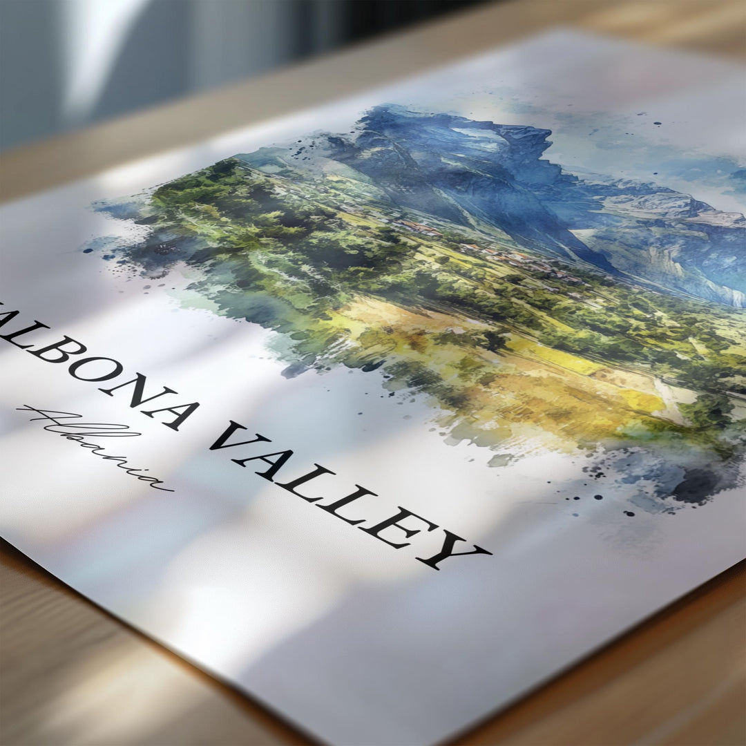 Valbona Valley Wall Art, Valbona Valley Print, Albania Watercolor Art, Valbona Valley Gift, Travel Print, Travel Poster, Housewarming Gift