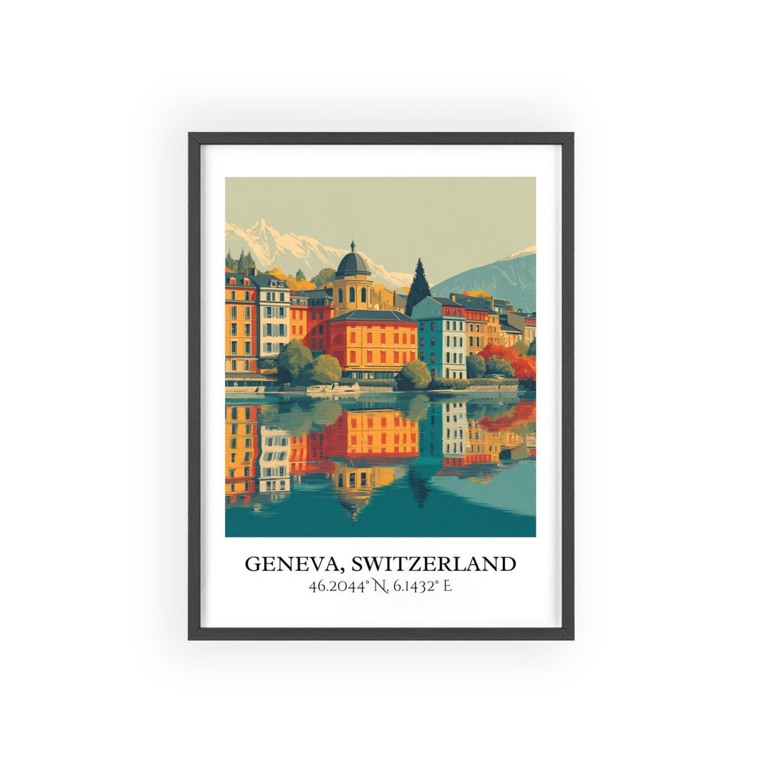 Geneva Art, Geneva Retro Travel Art, Geneva Home Decor, Geneva Switzerland Gift, Switzerland Travel Art, Travel Prints, Housewarming Gift