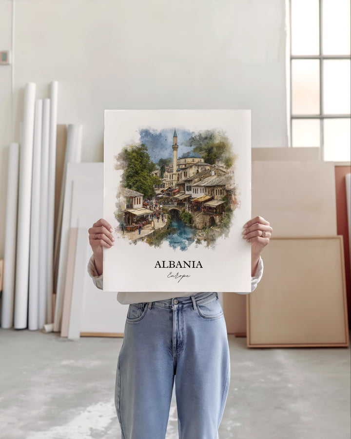 Albania Wall Art, Albania Print, Albania Watercolor Art, Albania Country Gift, Travel Print, Travel Poster, Housewarming Gift