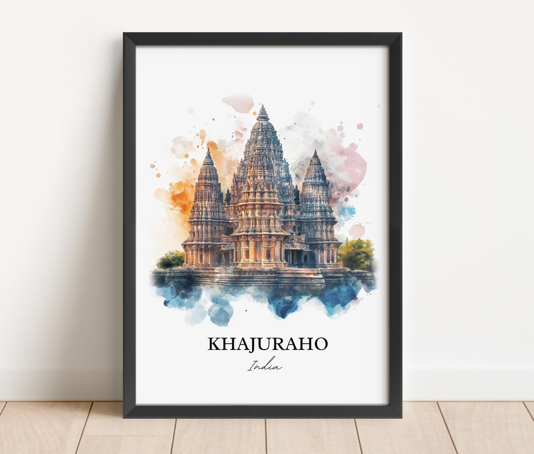Khajuraho Wall Art, Chhatarpur District Print, India Watercolor Art, Khajuraho India Gift, Travel Print, Travel Poster, Housewarming Gift