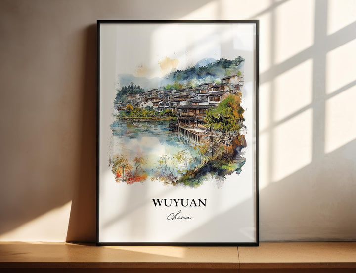 Wuyuan Wall Art, Wuyuan China Print, China Watercolor Art, Jiangxi Province Gift, Travel Print, Travel Poster, Housewarming Gift