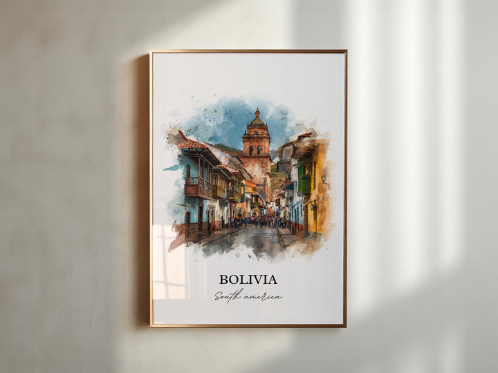 Bolivia Wall Art, Bolivia Print, Bolivia Watercolor Art, Bolivia Country Gift, Travel Print, Travel Poster, Housewarming Gift