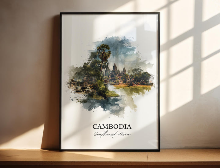 Cambodia Wall Art, Cambodia Print, Cambodia Watercolor Art, Cambodia Country Gift, Travel Print, Travel Poster, Housewarming Gift