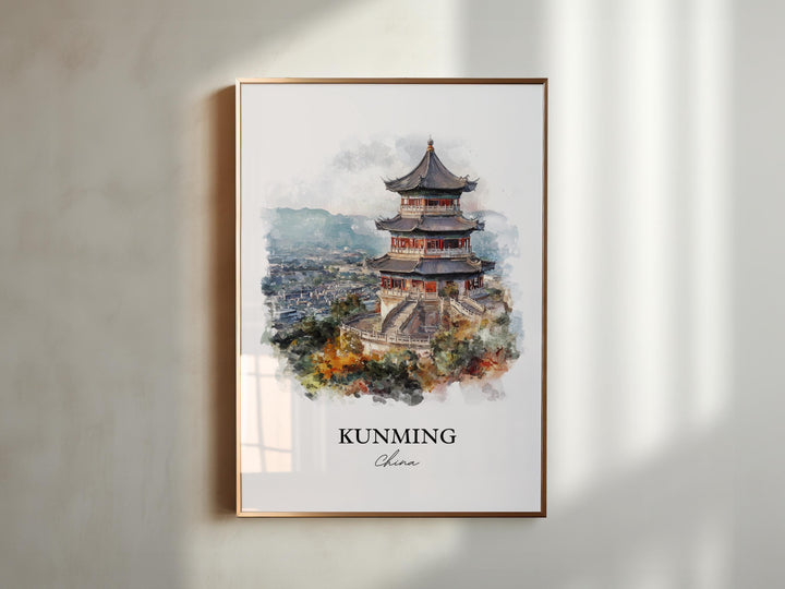 Kunming Wall Art, Yunnan Province Print, China Watercolor Art, Kunming China Gift, Travel Print, Travel Poster, Housewarming Gift