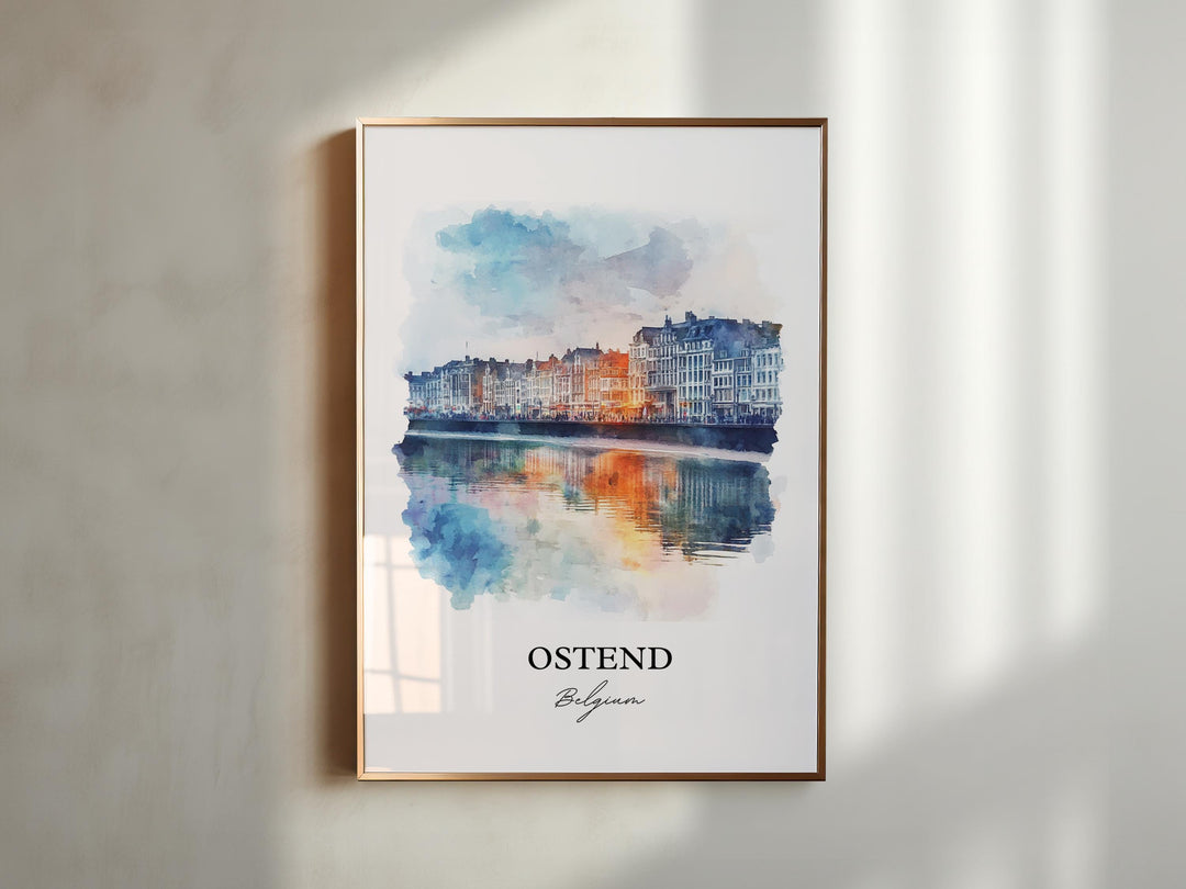Ostend Wall Art, Belgian Coast Print, Belgium Watercolor Art, Ostend Belgium Gift, Travel Print, Travel Poster, Housewarming Gift