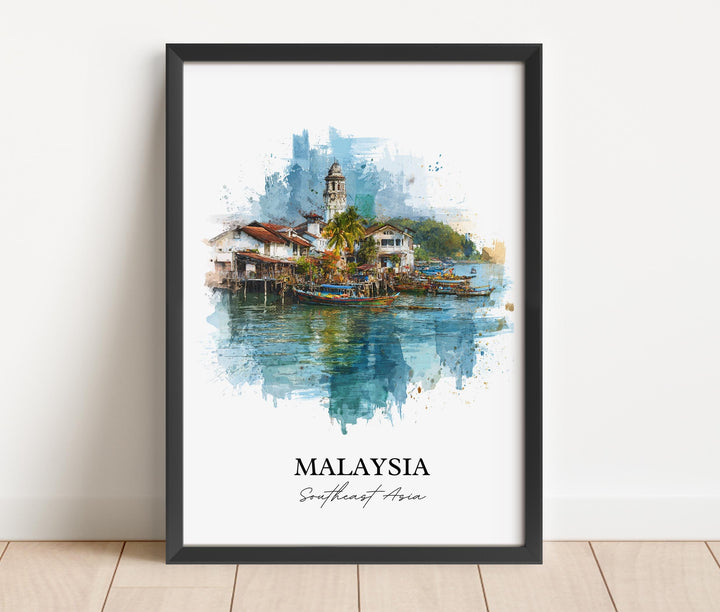 Malaysia Wall Art, Malaysia Print, Malaysia Watercolor Art, Malaysia Country Gift, Travel Print, Travel Poster, Housewarming Gift