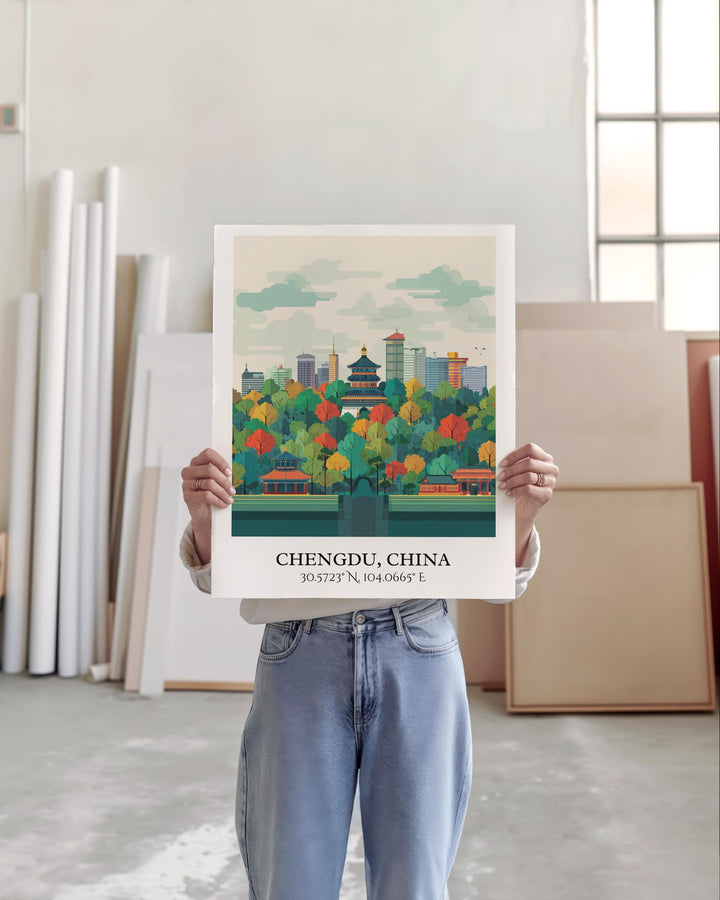 Chengdu China Art, Chengdu Retro Travel Art, Chengdu Home Decor, Chengdu Gift, Chengdu China Travel Art, Travel Prints, Housewarming Gift