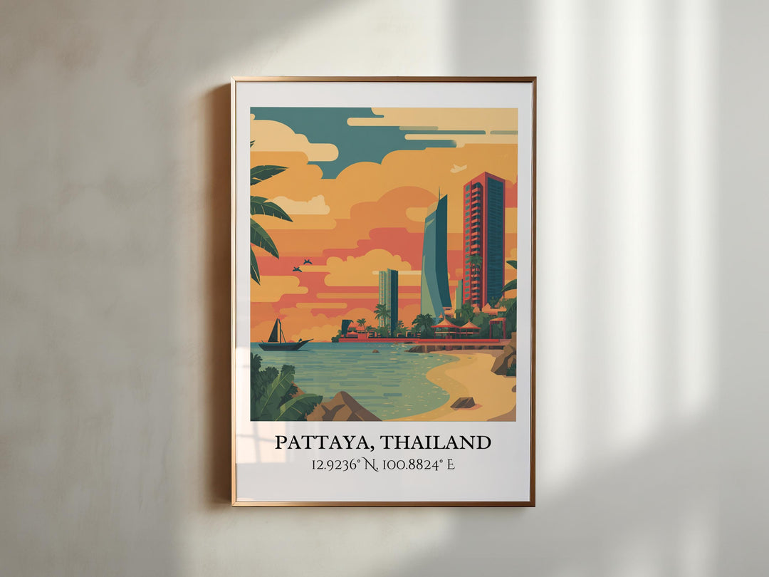 Pattaya Art, Pattaya Retro Travel Art, Pattaya Thailand Home Decor, Thailand Gift, Thailand Travel Art, Travel Prints, Housewarming Gift