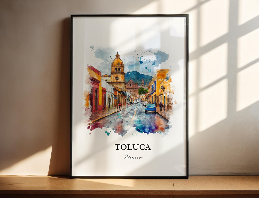 Toluca Mexico Wall Art, Mexico Print, Mexico Watercolor Art, Toluca MX Gift, Travel Print, Travel Poster, Housewarming Gift