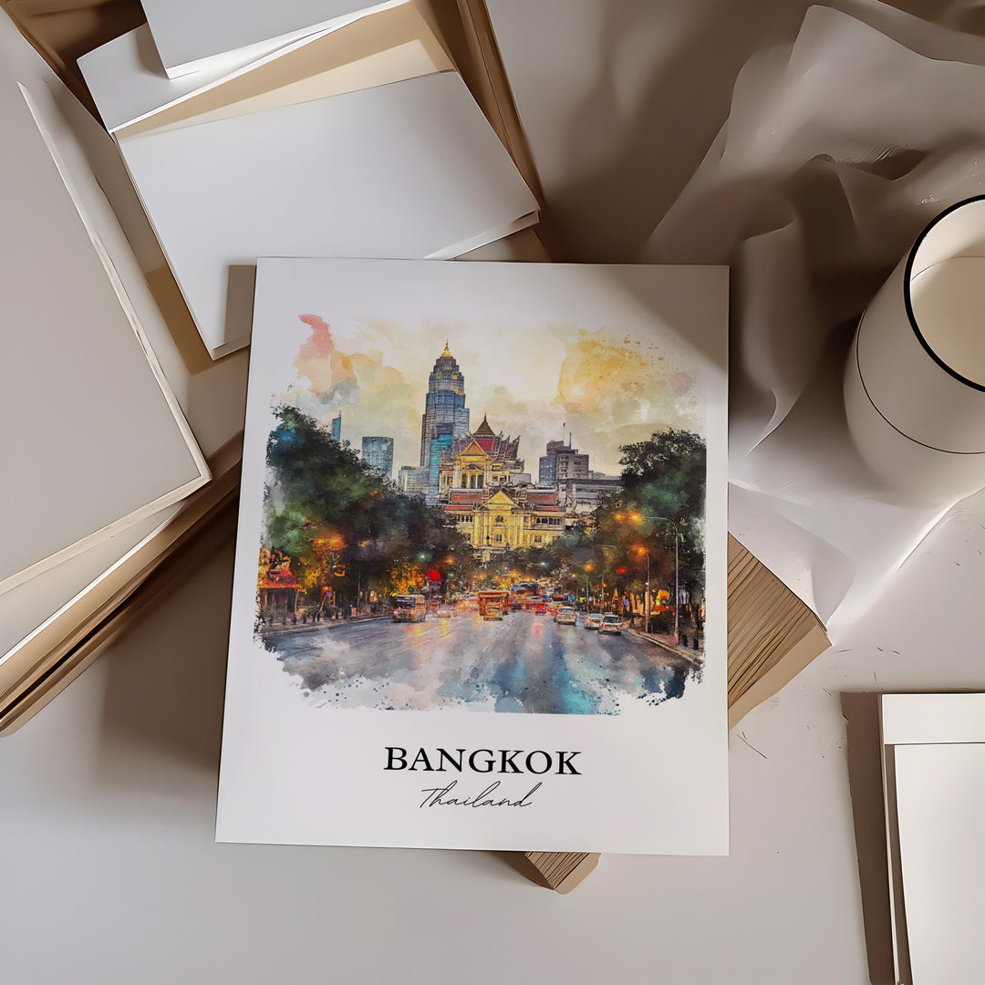 Bangkok Wall Art, Thailand Print, Thailand Watercolor Art, Bangkok Gift, Travel Print, Travel Poster, Housewarming Gift
