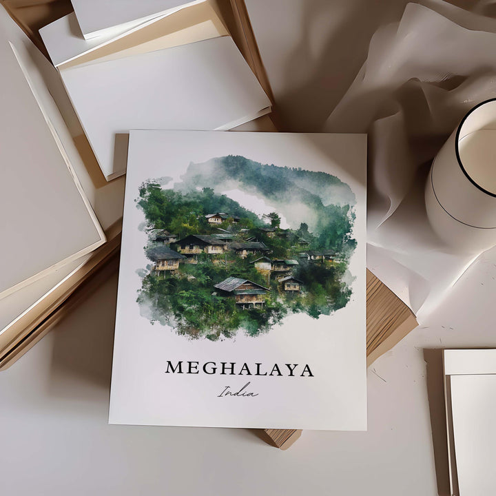 Meghalaya Wall Art, Meghalaya India Print, Meghalaya Watercolor Art, Assam India Gift, Travel Print, Travel Poster, Housewarming Gift