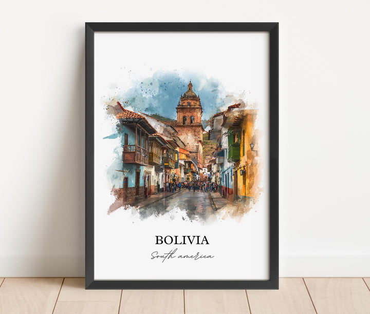 Bolivia Wall Art, Bolivia Print, Bolivia Watercolor Art, Bolivia Country Gift, Travel Print, Travel Poster, Housewarming Gift