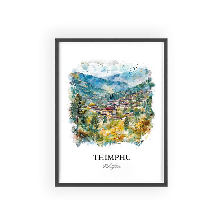 Thimphu Wall Art, Thimphu Skyline Print, Bhutan Watercolor Art, Thimphu Bhutan Gift, Travel Print, Travel Poster, Housewarming Gift