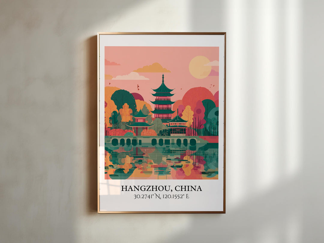 Hangzhou China Art, Hangzhou Retro Travel Art, Hangzhou Home Decor, Hangzhou China Gift, China Travel Art, Travel Prints, Housewarming Gift