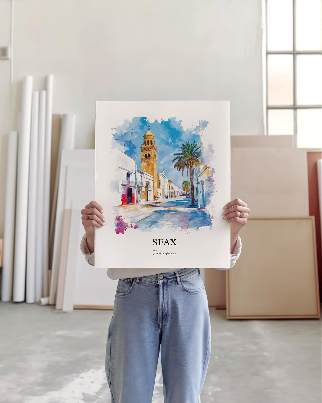 Sfax Tunisia Wall Art, Tunisia Print, Tunisia Watercolor Art, Sfax Tunisia Gift, Travel Print, Travel Poster, Housewarming Gift