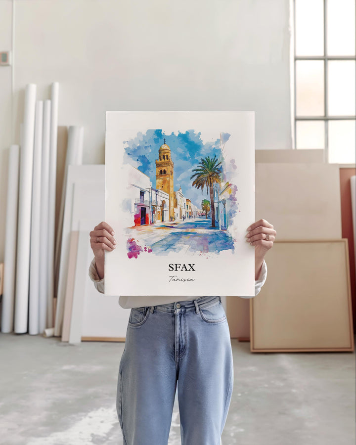 Sfax Tunisia Wall Art, Tunisia Print, Tunisia Watercolor Art, Sfax Tunisia Gift, Travel Print, Travel Poster, Housewarming Gift