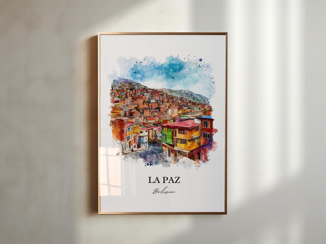 La Paz Wall Art, La Paz Skyline Print, Bolivia Watercolor Art, La Paz Bolivia Gift, Travel Print, Travel Poster, Housewarming Gift