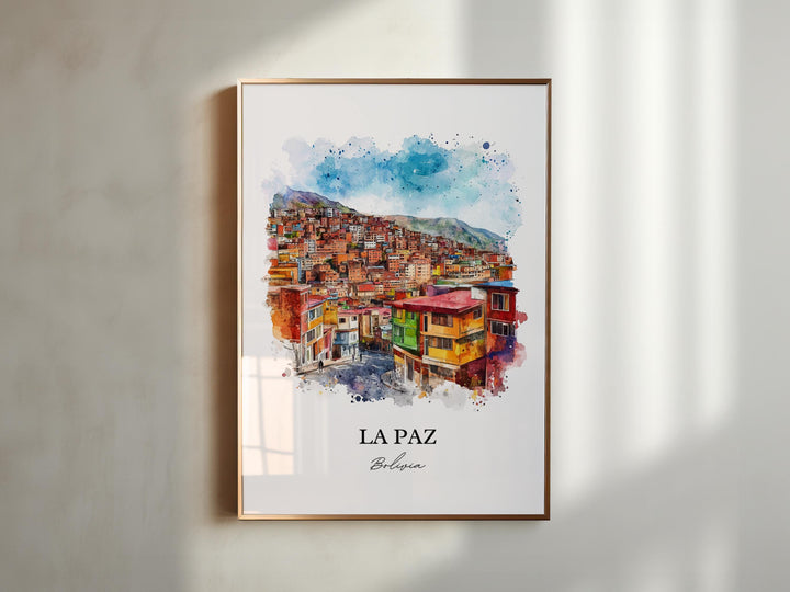 La Paz Wall Art, La Paz Skyline Print, Bolivia Watercolor Art, La Paz Bolivia Gift, Travel Print, Travel Poster, Housewarming Gift