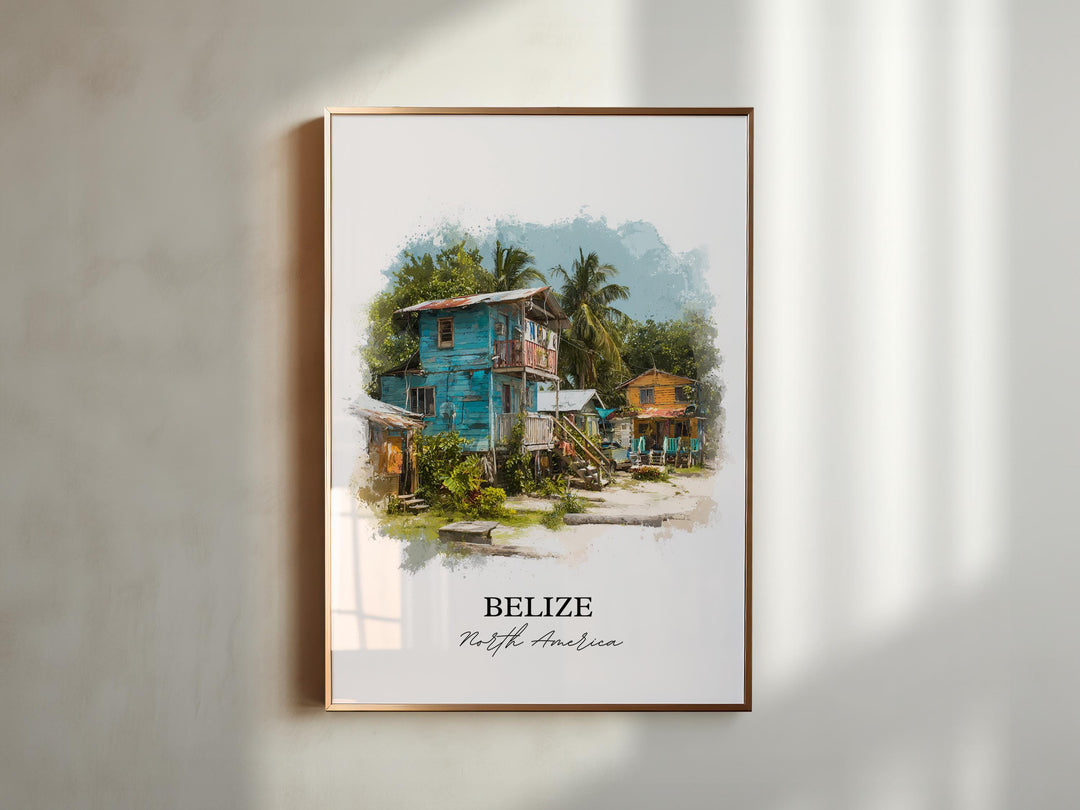 Belize Wall Art, Belize Print, Belize Watercolor Art, Belize Country Gift, Travel Print, Travel Poster, Housewarming Gift