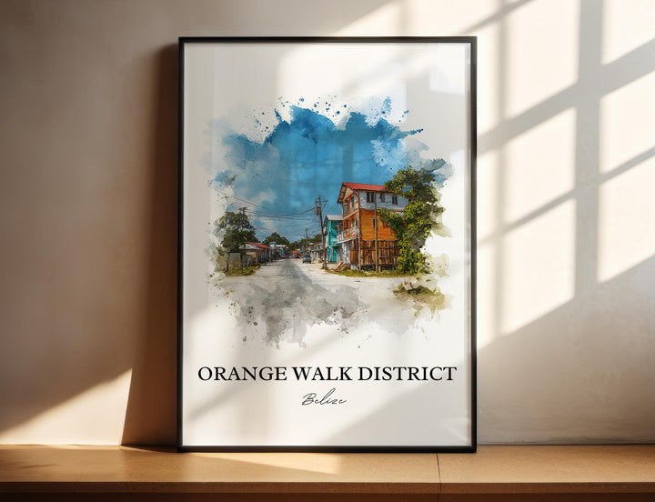 Orange Walk District Art, Belize Print, Belize Watercolor Art, Belize Gift, Belize Travel Print, Travel Poster, Housewarming Gift