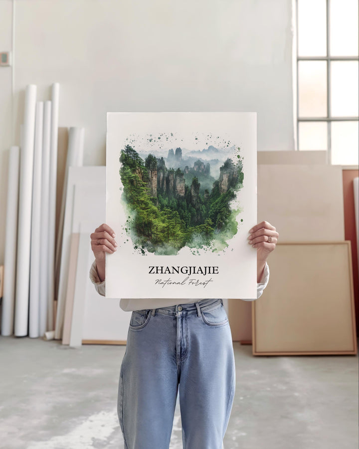 Zhangjiajie National Park Wall Art, Hunan Province Print, China Watercolor, Zhangjiajie Gift, Travel Print, Travel Poster, Housewarming Gift