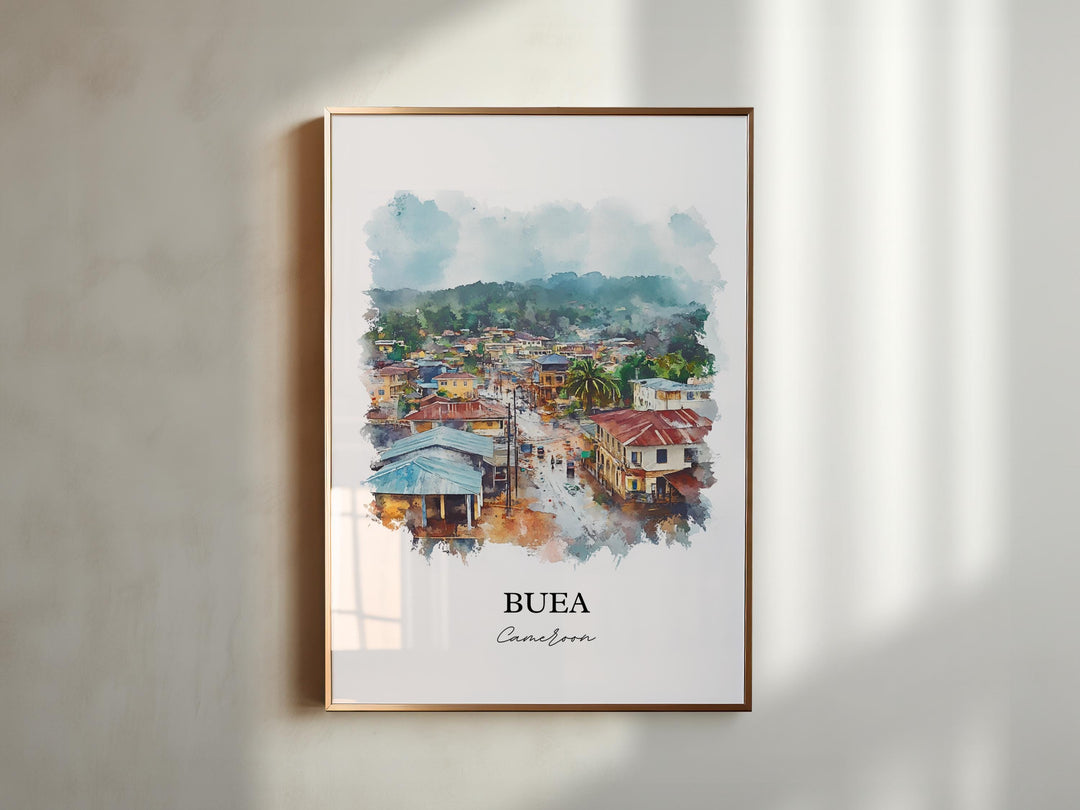 Buea Wall Art, Cameroon Print, Cameroon Watercolor Art, Buea Cameroon Gift, Travel Print, Travel Poster, Housewarming Gift