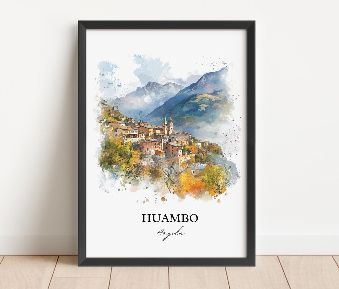 Huambo Wall Art, Angola Print, Angola Watercolor Art, Huambo Gift, Travel Print, Travel Poster, Housewarming Gift