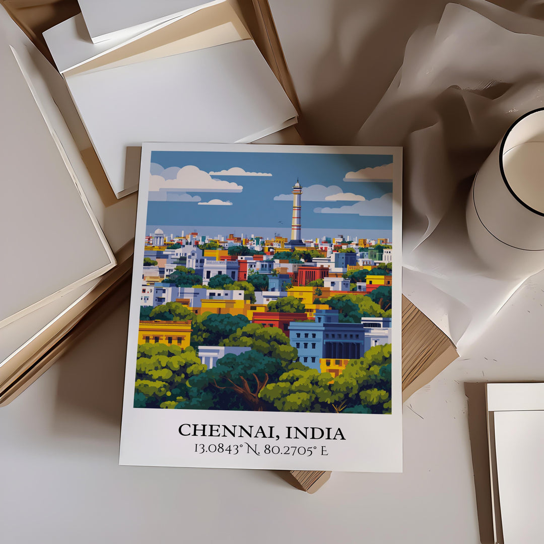 Chennai Art, Chennai India Retro Travel Art, Chennai Home Decor, Chennai India Gift, India Travel Art, Travel Prints, Housewarming Gift