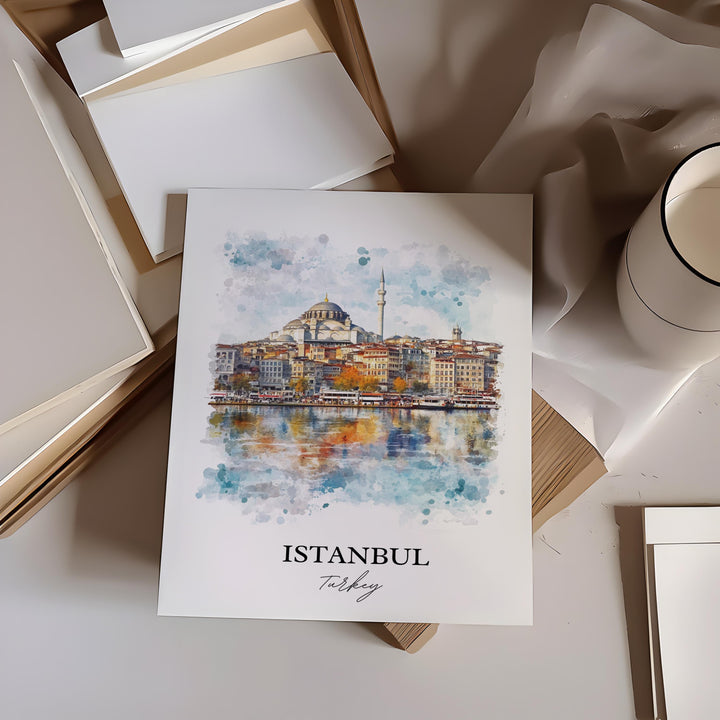 Istanbul Wall Art, Istanbul Turkey Print, Turkey Watercolor Art, Istanbul Gift, Travel Print, Travel Poster, Housewarming Gift