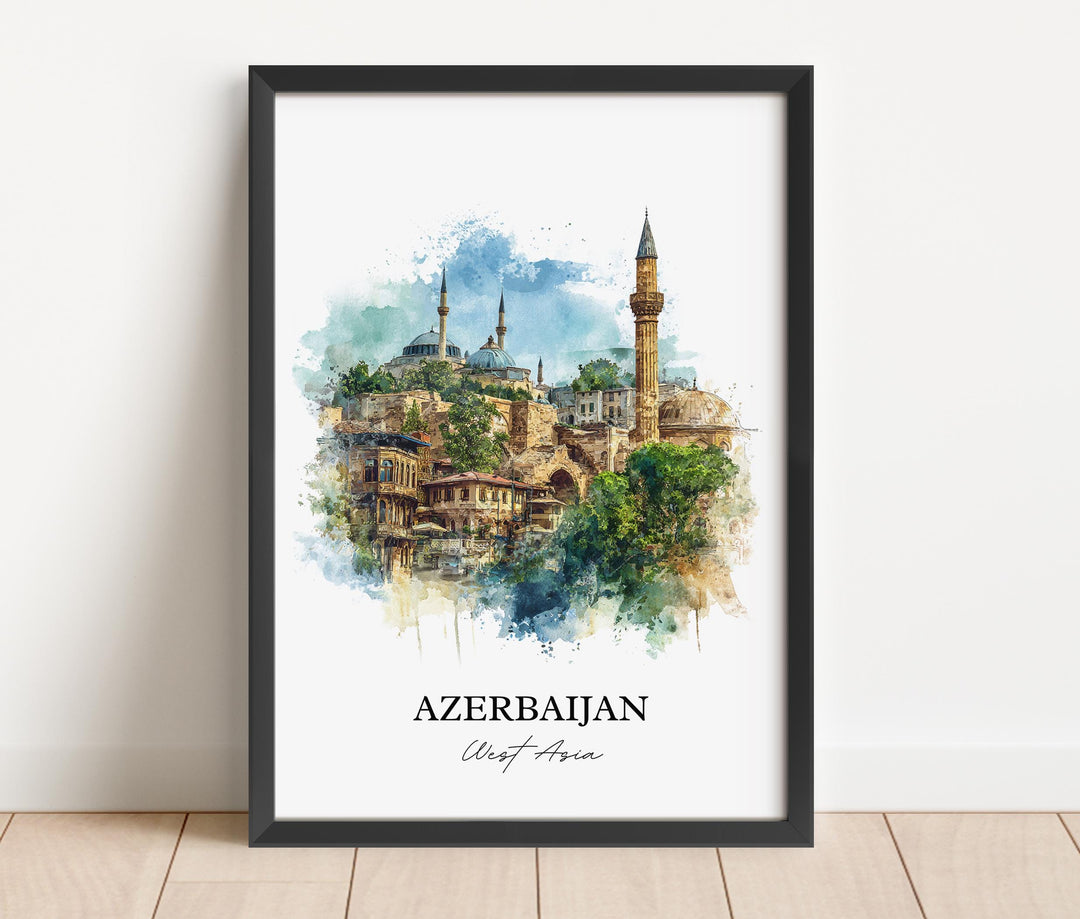 Azerbaijan Wall Art, Azerbaijan Print, Azerbaijan Watercolor Art, Azerbaijan Gift, Travel Print, Travel Poster, Housewarming Gift