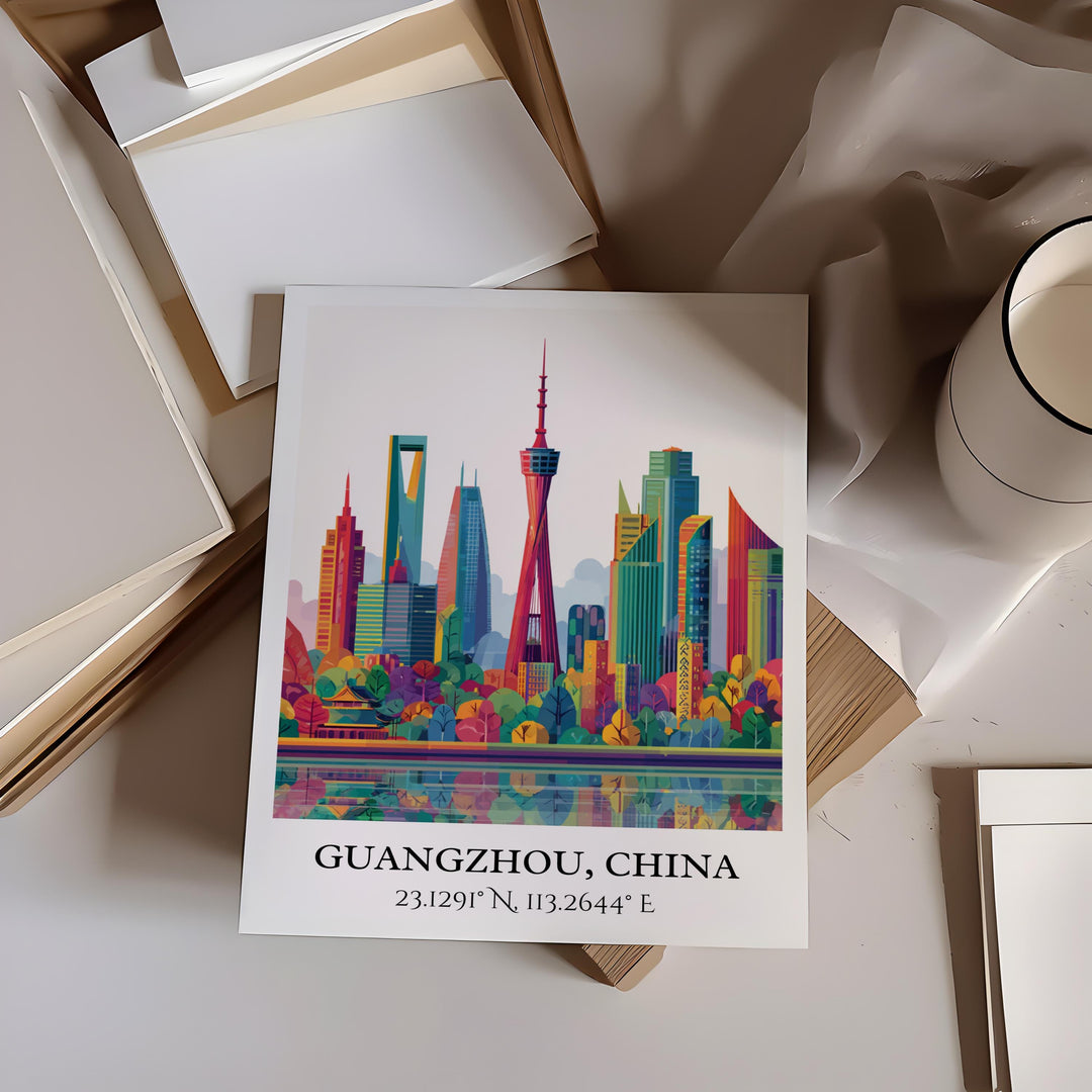 Guangzhou Art, Guangzhou Retro Travel Art, Guangzhou Home Decor, Guangzhou China Gift, China Travel Art, Travel Prints, Housewarming Gift