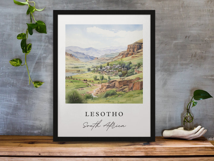 Lesotho traditional travel art - South Africa, Lesotho poster, Wedding gift, Birthday present, Custom Text, Personalized Gift