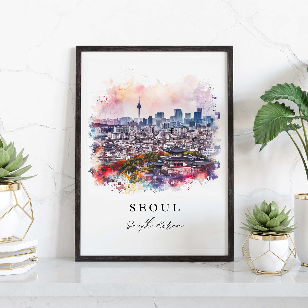 Seoul traditional travel art - South Korea, Seoul print, Wedding gift, Birthday present, Custom Text, Perfect Gift